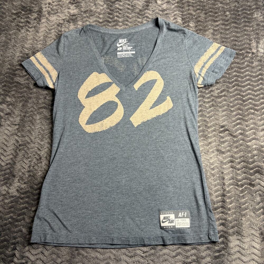 Nike Womens 82 Stack Knit T-Shirt Top Vneck Gray size Large